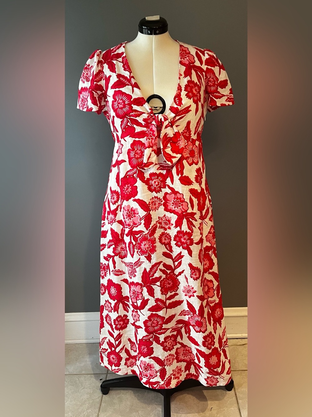 Boden Red and White Floral Midi Dress - Picture 1 of 6